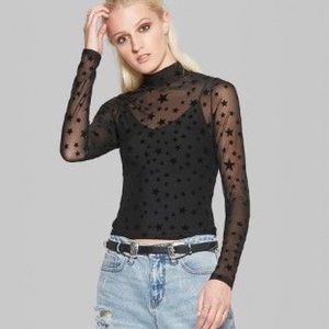 Wild Fable mock neck see through star shirt